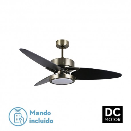 Ventilador techo luz Cross cuero negro nogal