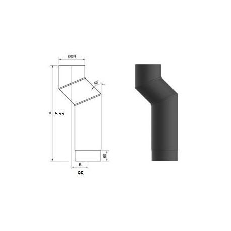 Codo estufa desviación negro mate 45º 120 mm.