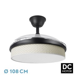 Ventilador techo luz Moda 108D Negro/Cañizo Blanco