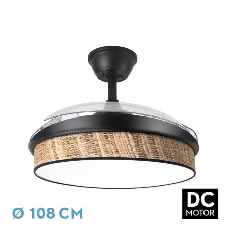 Ventilador techo luz Moda 108D Negro/Cañizo Oscuro