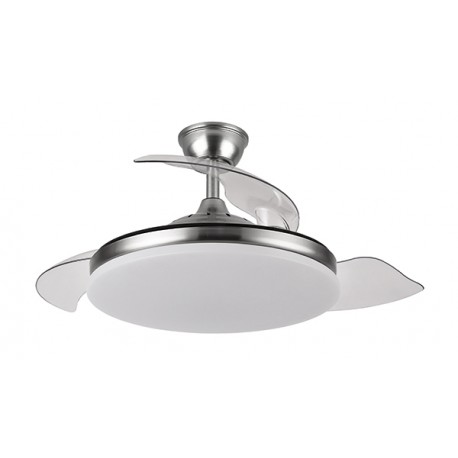 Ventilador techo luz aspas retractiles Plata