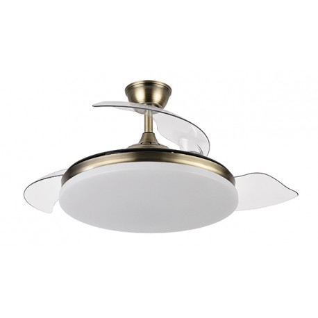 Ventilador techo luz aspas retractiles dorado