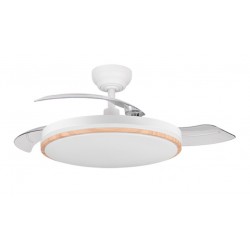 Ventilador techo luz aspas retractiles madera