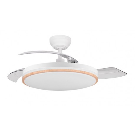 Ventilador techo luz aspas retractiles madera