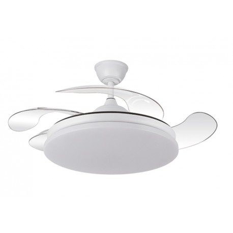 Ventilador techo luz aspas retractiles blanco