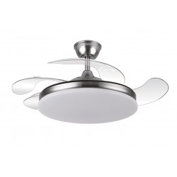 Ventilador techo luz aspas retractiles Plata