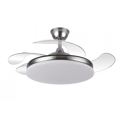 Ventilador techo luz aspas retractiles Plata