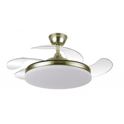 Ventilador techo luz aspas retractiles dorado