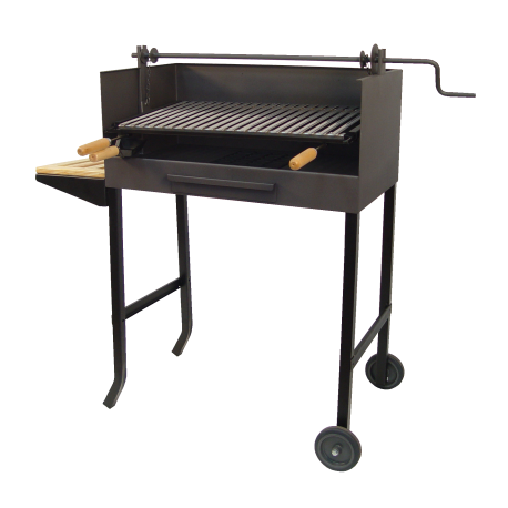 Barbacoa con ruedas elevador parilla inox.